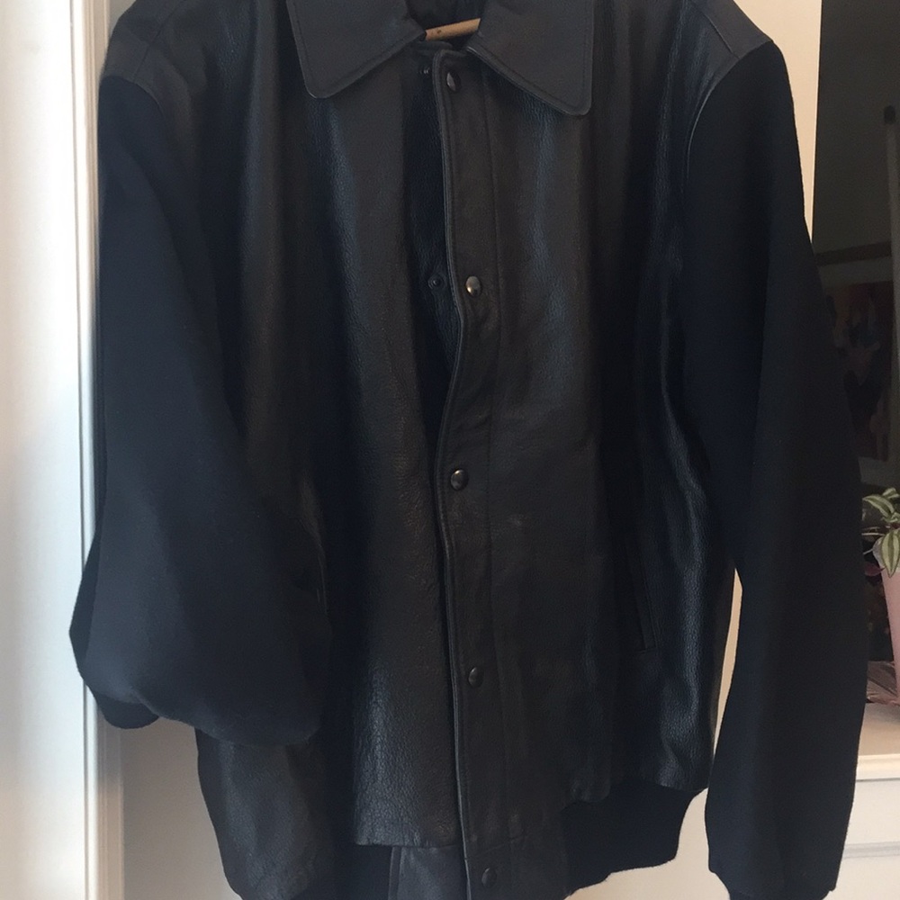 NEW! REAL LEATHER BODY VARSITY JKT W REAL WOOL SLEEVES. Unheard of combination!